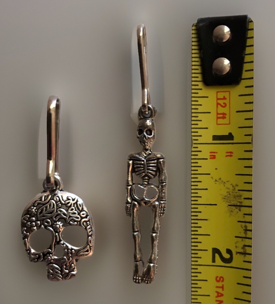Silver Skeleton and Silver Skull Hand Clip on Charm, Fun Zipper Pull