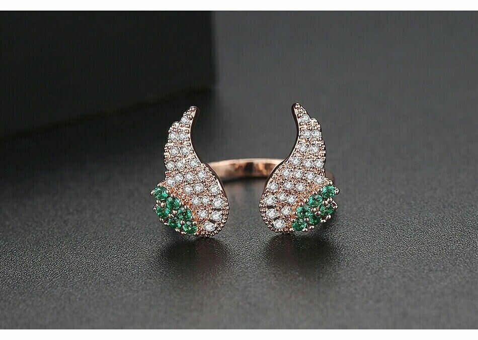2 Ct Round Simulated Emerald & Diamond Band Snake Ring In 14K Rose Gold Plated