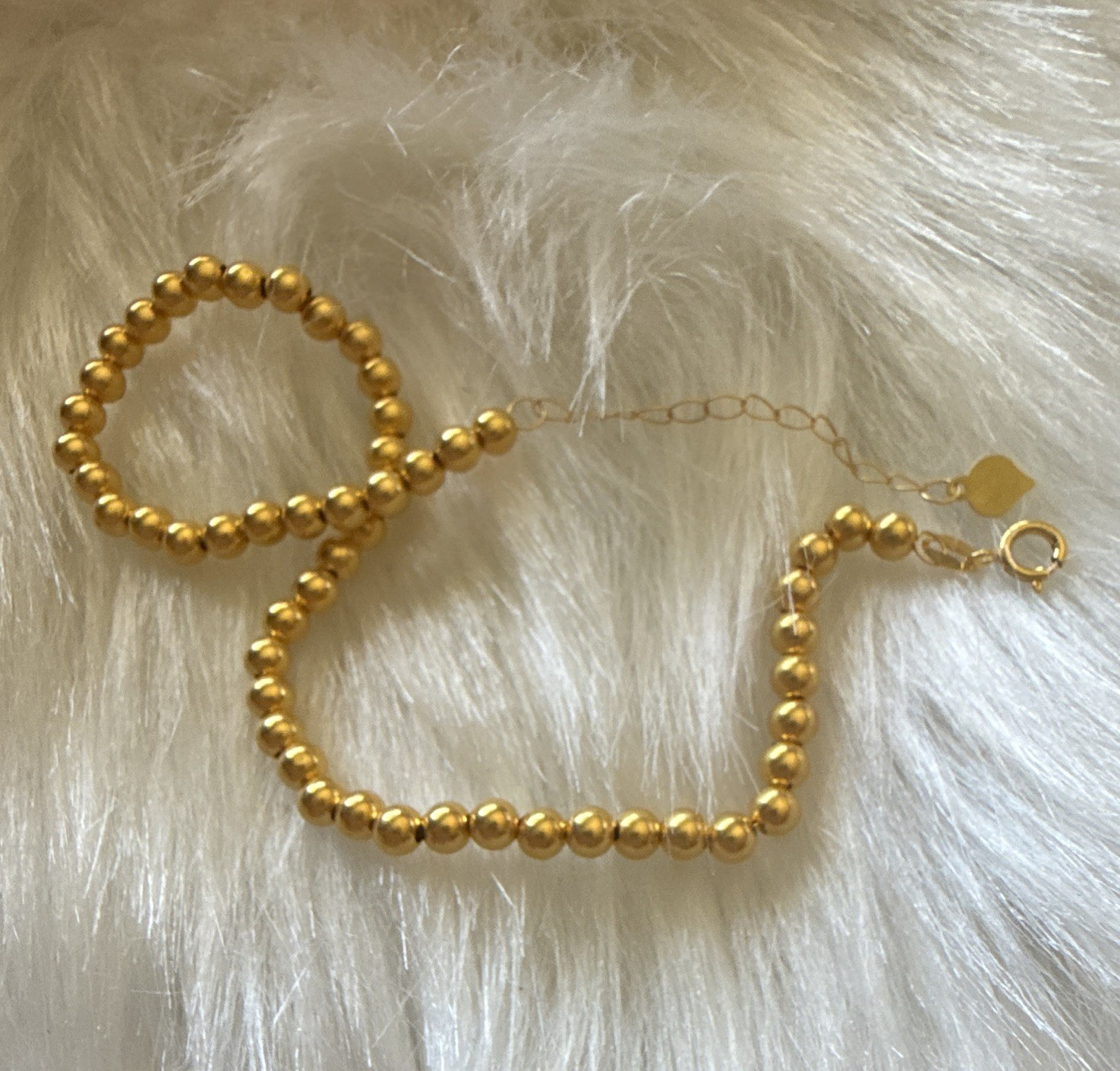 18k Gold Bubble Bracelet Cable Chain Adjustable Extender Spring Ring Clasp
