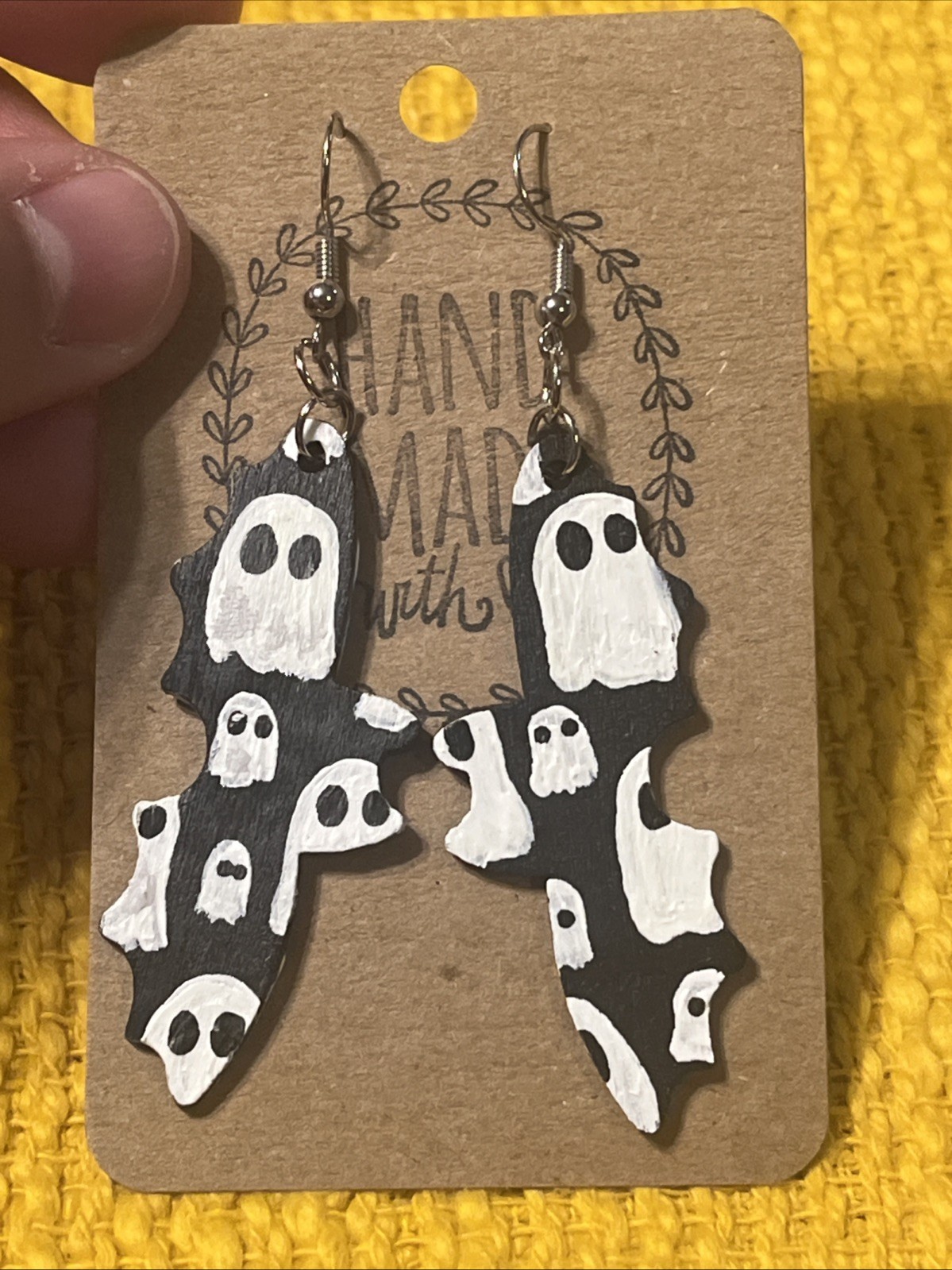 Ghost Bat Earrings NEW Hand Painted