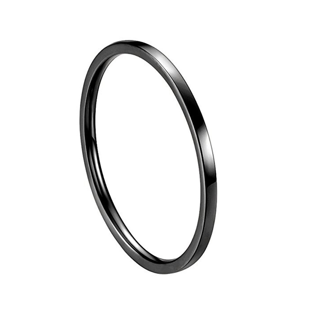 ‘s Stainless Steel 1MM Thin Plain Midi Stacking Ring Band Comfort Fit Black S…