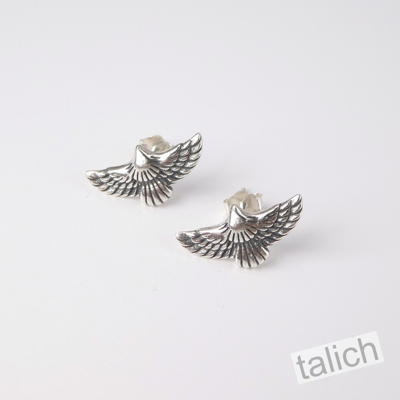 Shiny 925 Sterling Silver Open Wing Eagle Small Stud Earrings Boho Unique Gift
