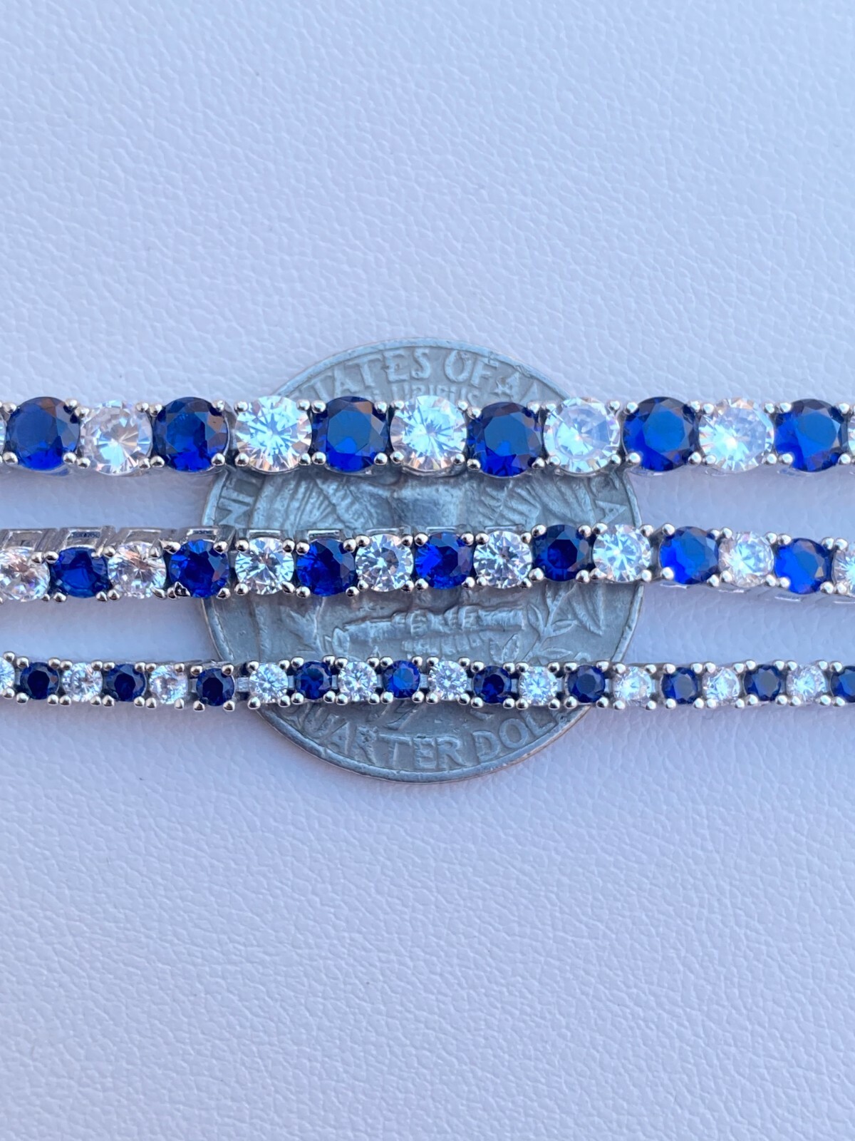 Tennis Bracelet SOLID 925 Sterling Silver Single Row CZ Blue Icy Stone