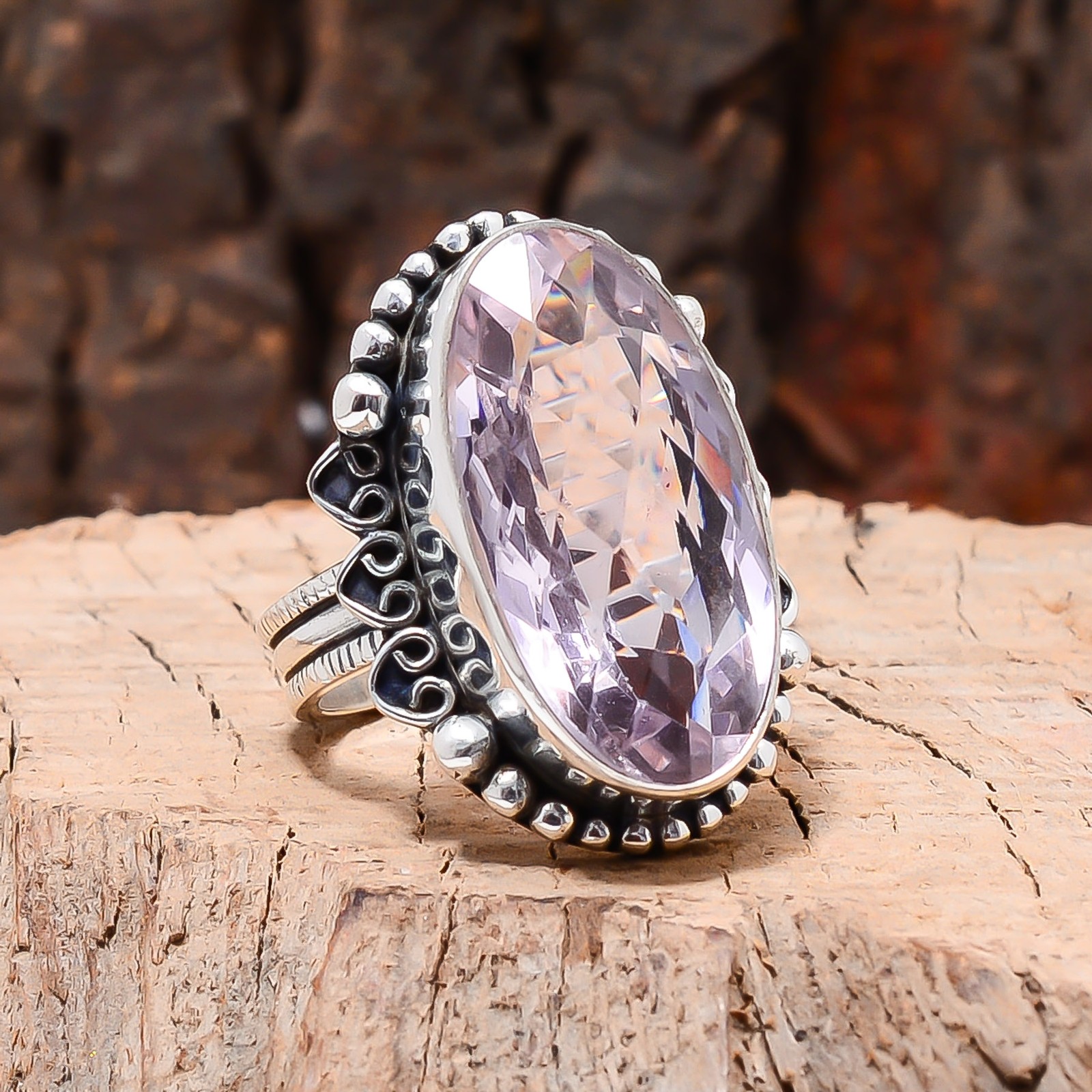 Pink Kunzite Sterling Silver Bold Oval Statement Ring S.8.5 R124747