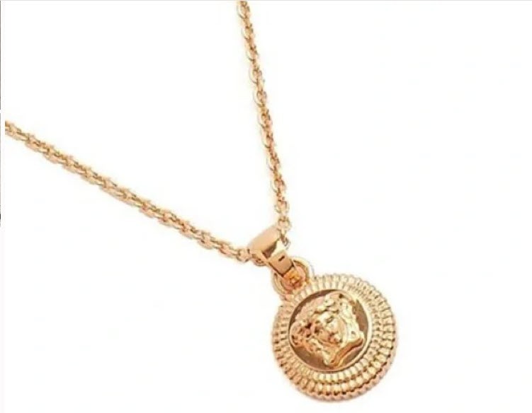 NIB Versace Medusa Head Patent Necklace in Gold