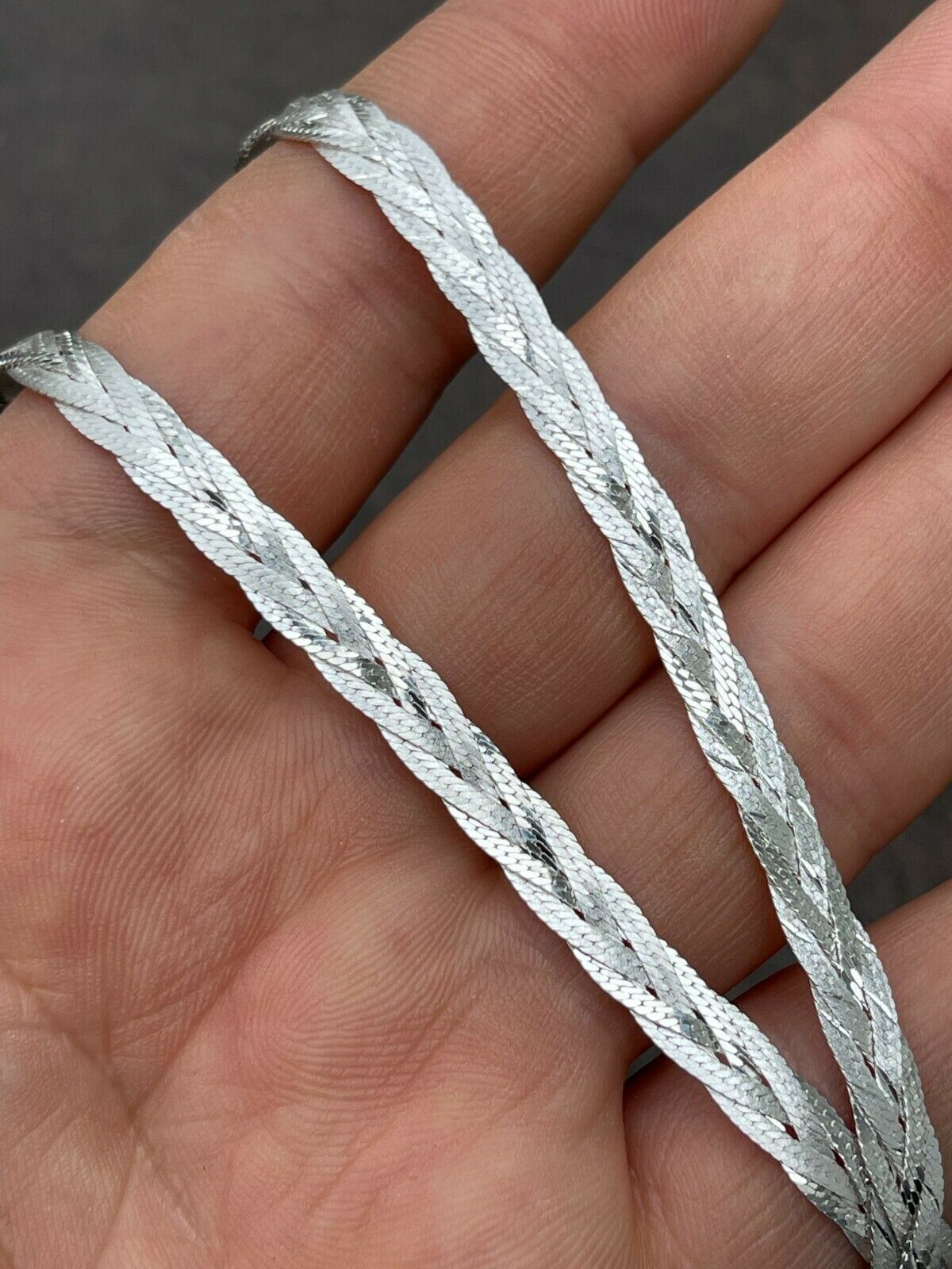 Ladies Solid 925 Sterling Silver Braided Herringbone Chain Necklace 6mm 14″-22″