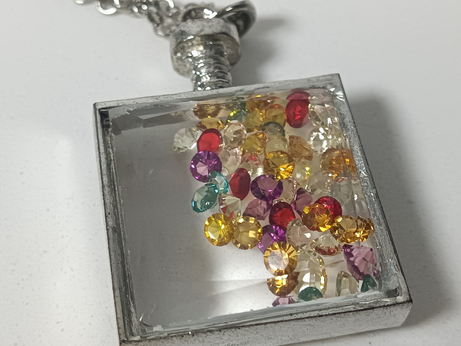 Multicoloured Crystal Silver Tone Necklace Pendant