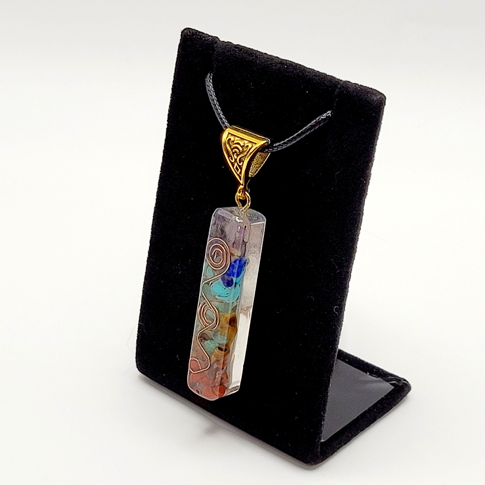 Modern Stone Chip Chakra Healing Meditation Pendant Faux Leather Cord Necklace