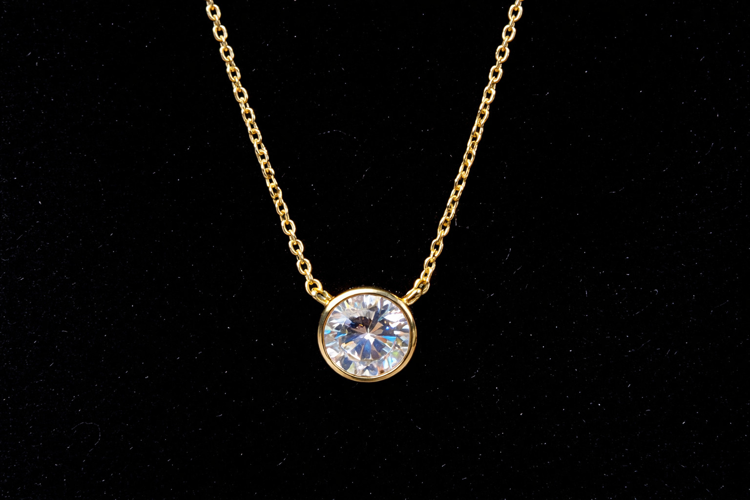 1ct Round Solitaire Pendant Necklace Bezel Set Chain 14K White or Yellow Gold