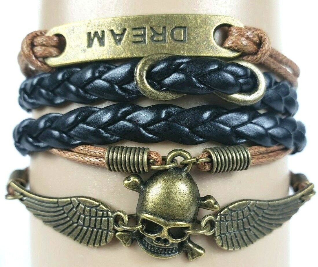 Dark Angel Skull Dream Black & Brown Infinity Layer Wrap Bracelet