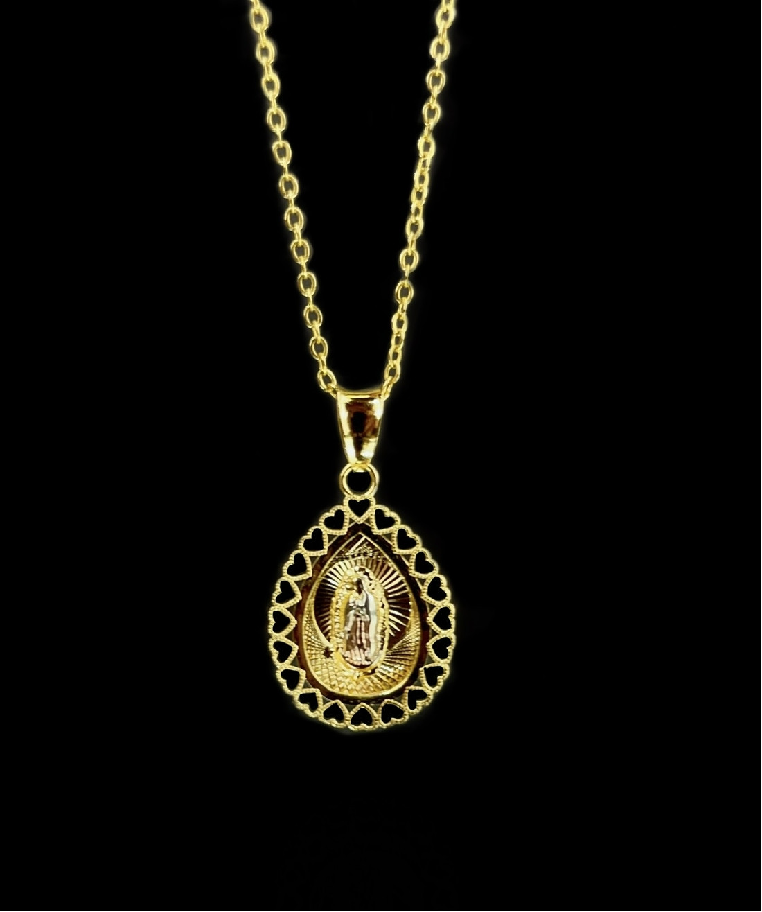 Minimalist Dainty TearDrop Virgencita Necklace for Womens Girls 17″ Cable Chain
