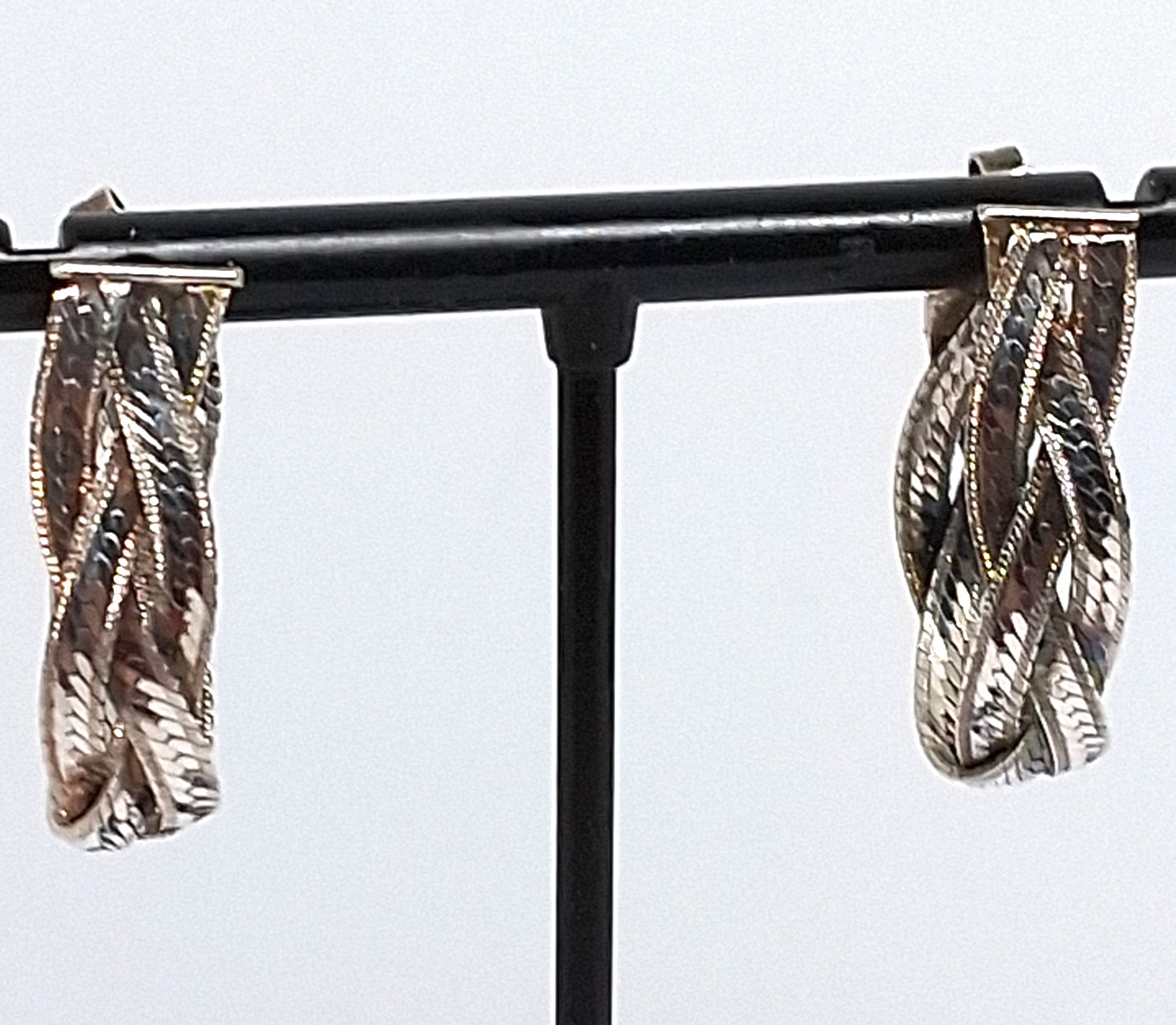 Vintage 925 Silver Flat Herringbone Chain 1 Inch Earrings 4.72 Grams
