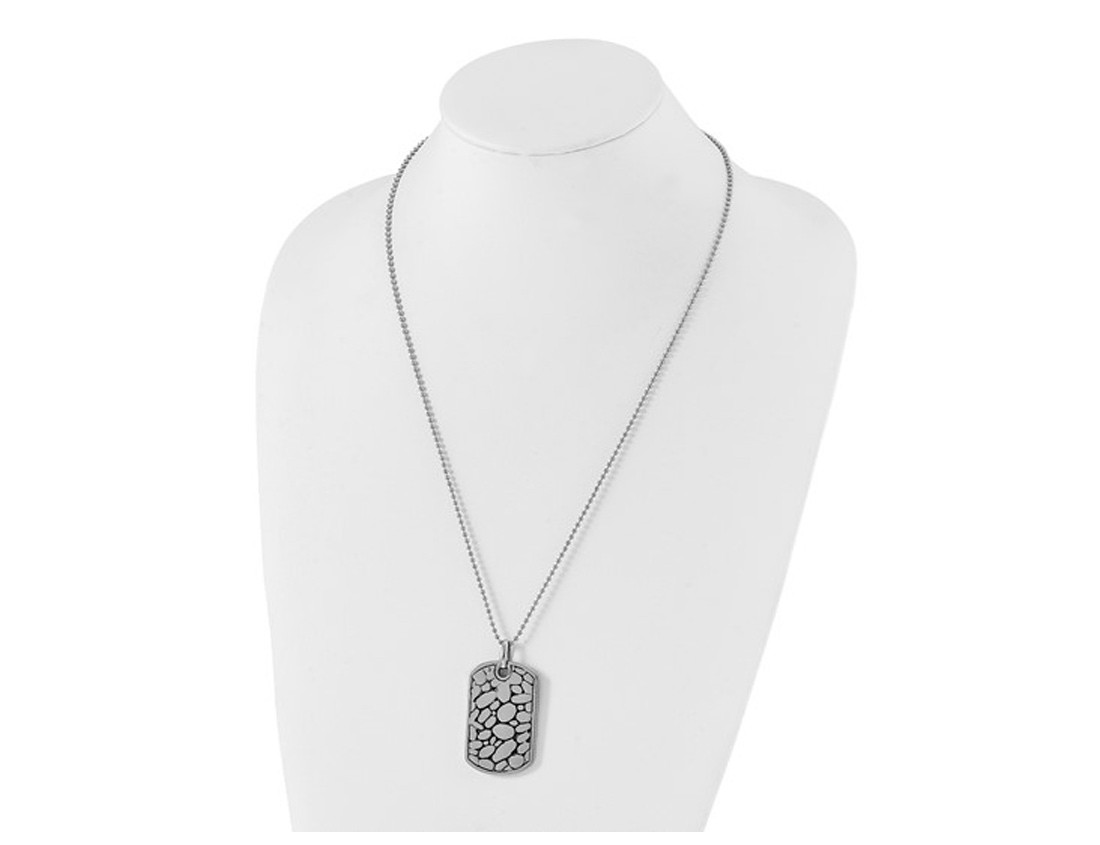 Mens Stainless Steel Pebble Dog Tag Pendant Necklace with Chain