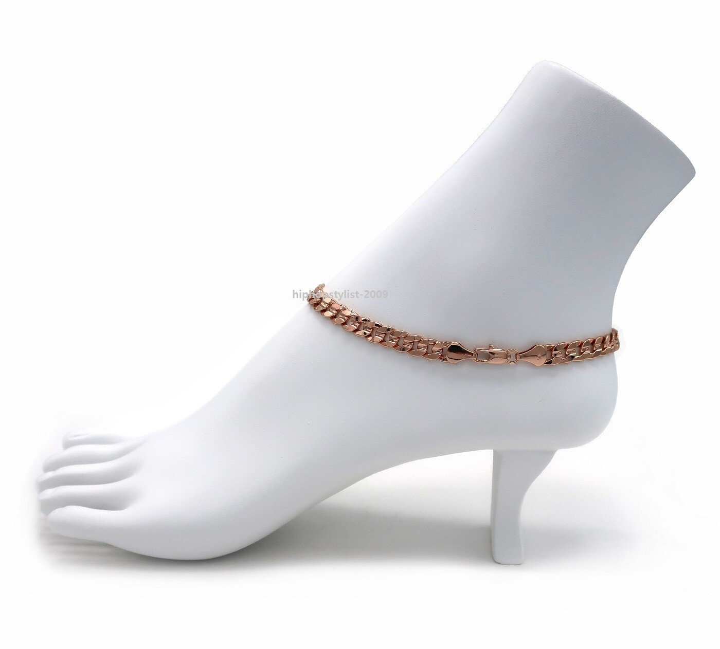 10″ Concave Cuban Link Chain Anklet Bracelet Italy 14K Pink Rose Gold Plated