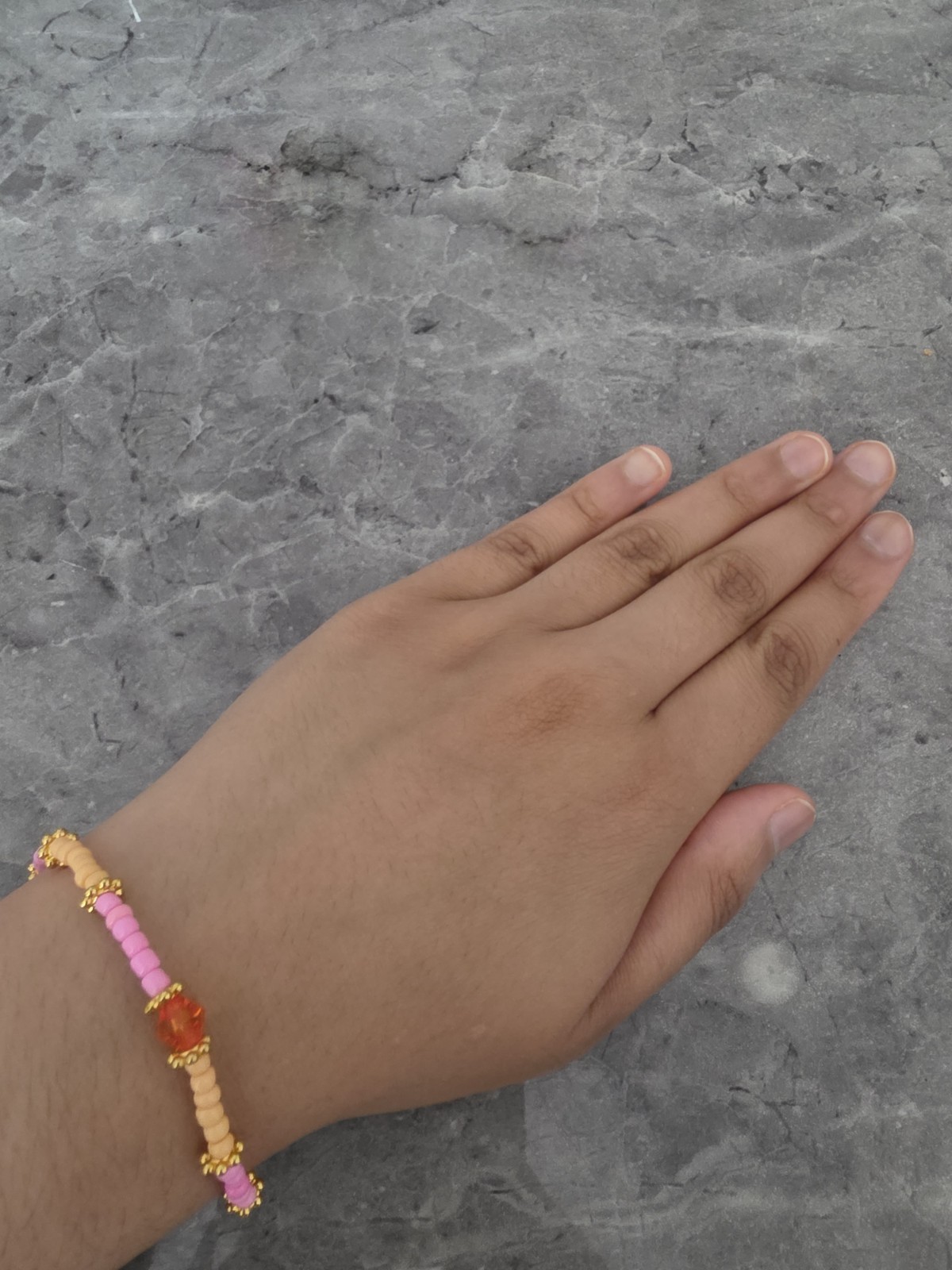 Handmade|Seed Beaded Bracelet | Stretch | Orange + Pink | Uk based