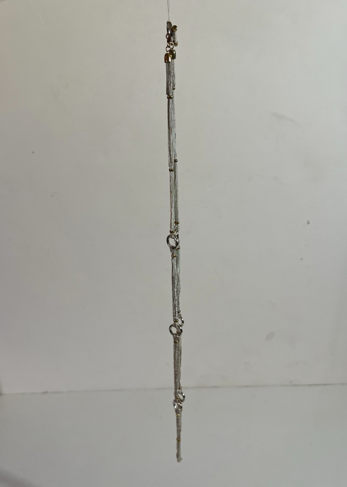 Macy’s Silver Tone Multi Strand Mesh Chain Station Necklace Two Tone Toggle 36″