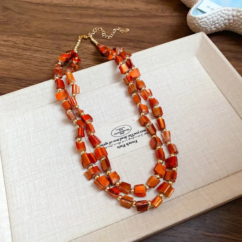 Bohemian Colorful Irregular Shell Beaded Necklaces for Women Retro Double-layer