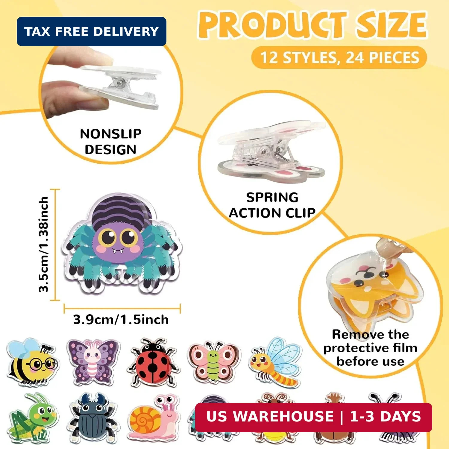 MAYJOYDIY 24Pcs 12 Styles Butterfly Bee Ladybug Acrylic Chip Clips Grasshopper D
