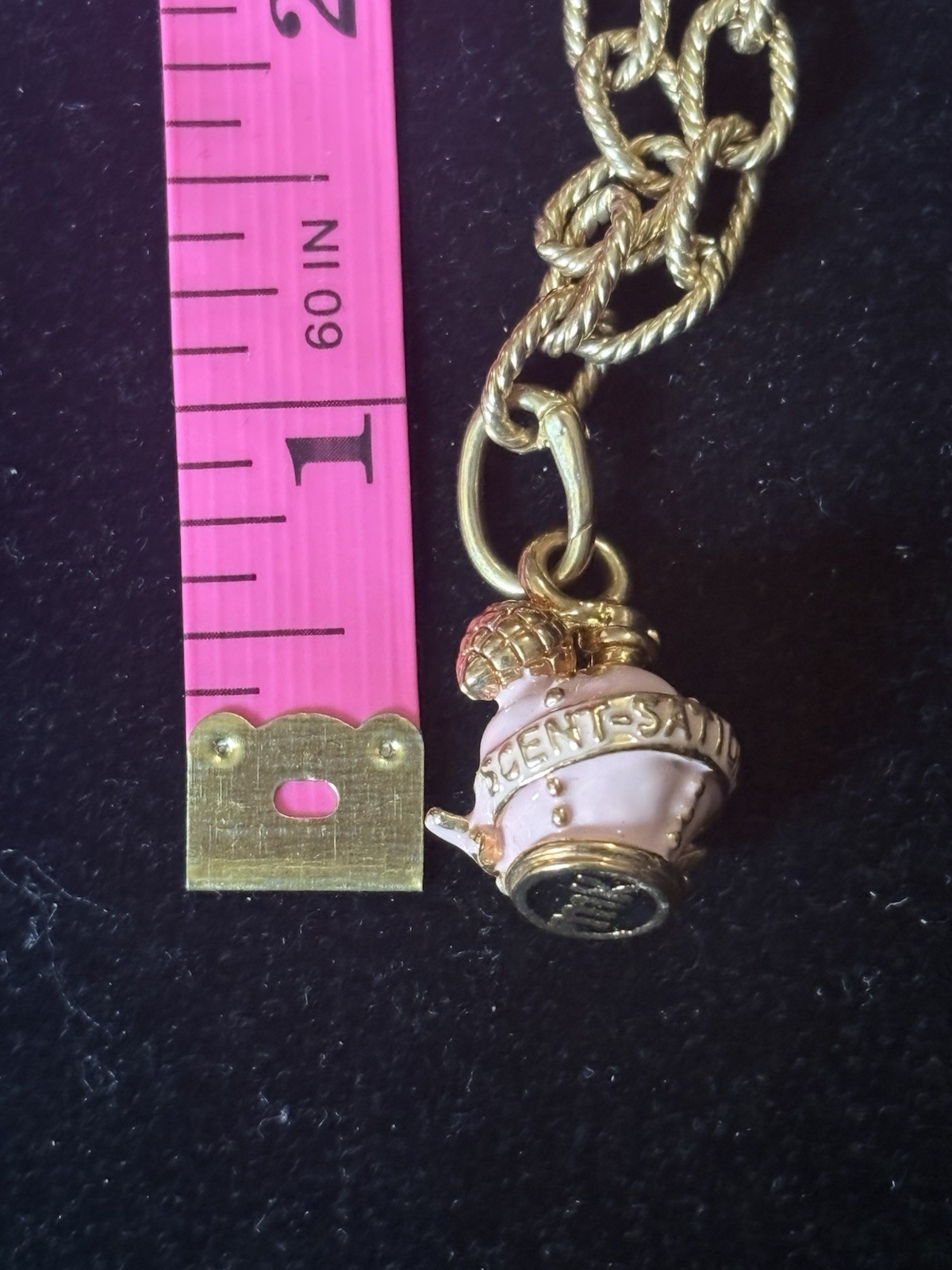 8” Gold Toned MK Bracelet With A Perfume Bottle Charm Reads Scentsational (11)