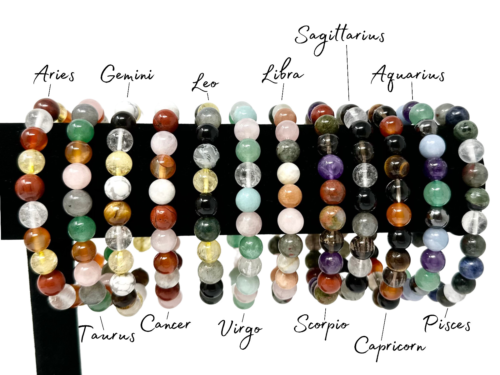 Zodiac Crystal Bracelets, Natural Zodiac Sign Gemstone Bead Birthstone Bracelets