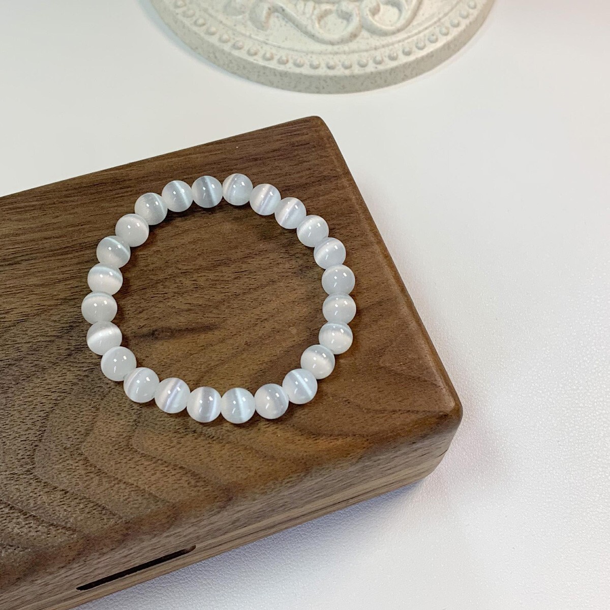 Handmade Natural Selenite Elastic Stretch Bracelet – 8mm Round Gemstone Bead