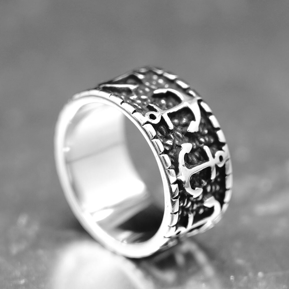 SMITH Mens Womens Nautical Marine Anchor Wide Band Ring For Men Women Size 6-14