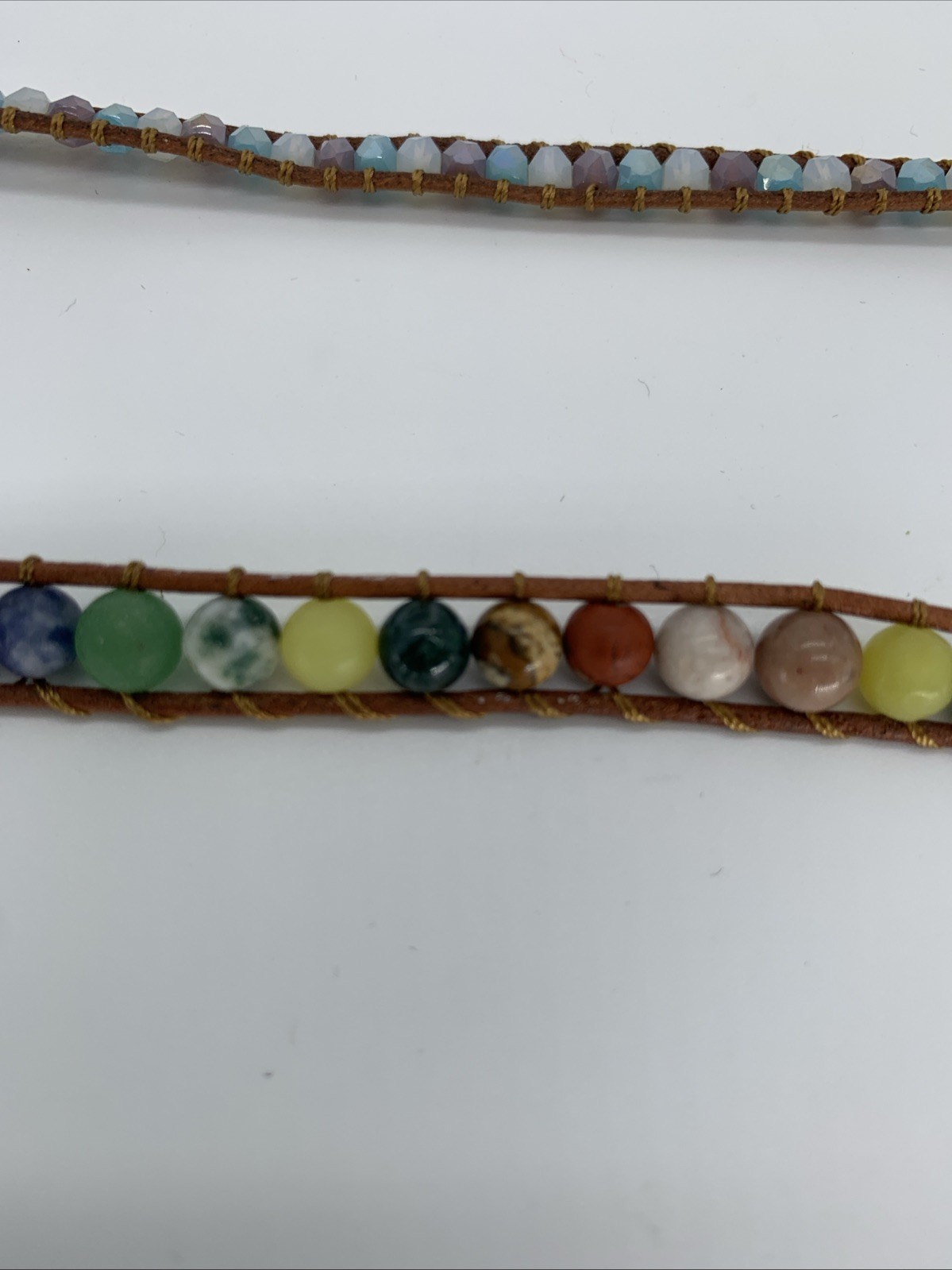 Handmade Beaded Leather Wrap Necklace Bohemian Style. See Photos Flaw In Pendent