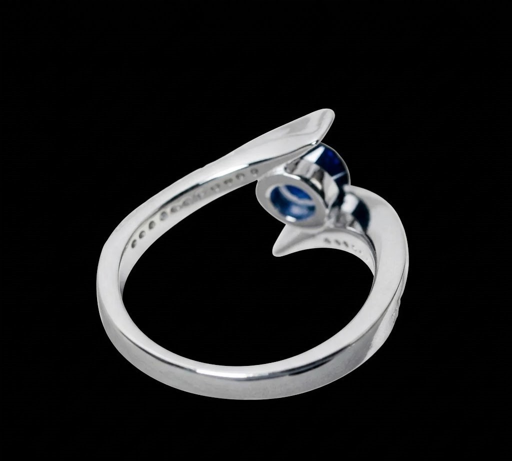 Lab Blue Sapphire Bypass Ring – Sterling Silver Tension Set Engagement Ring