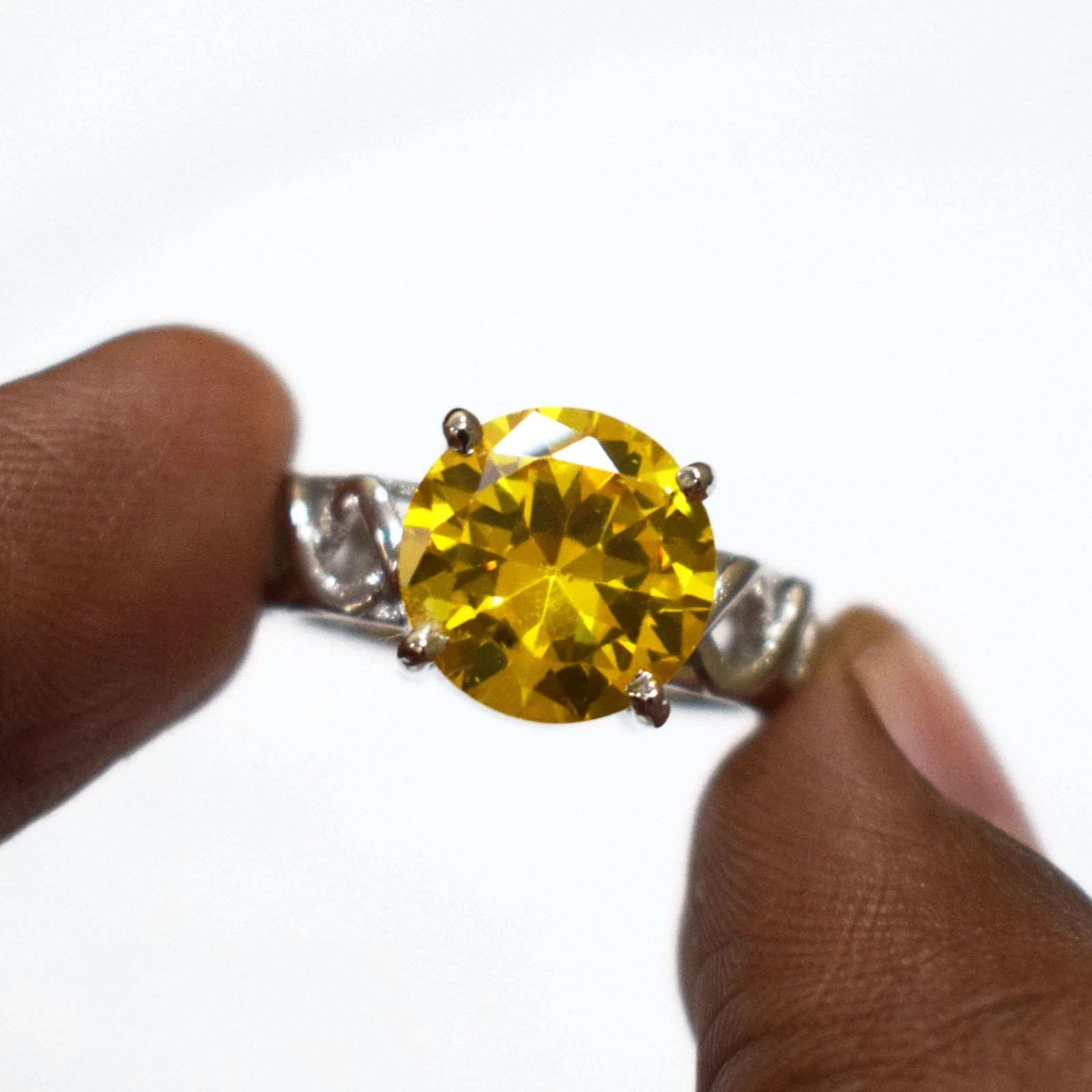 Created Round Yellow Citrine Ring 925 Silver Plated Jewelry Best Gift For Her