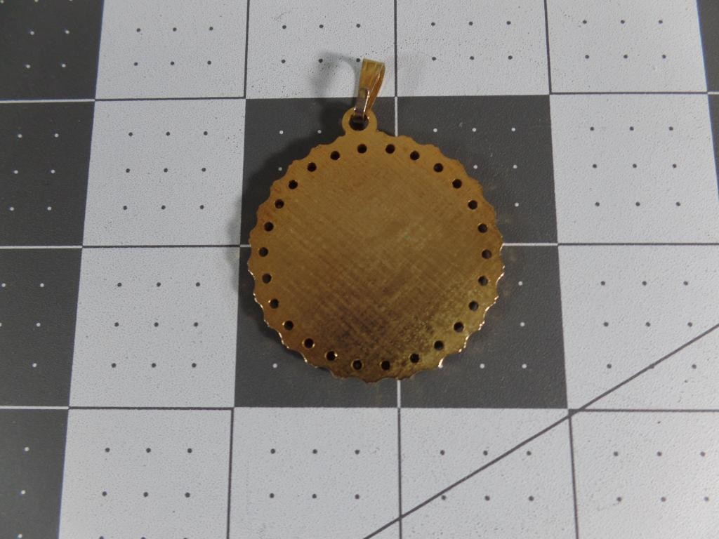Vintage Gemini Zodiac Pendant Gold Tone Round Lace Edge Medallion Charm