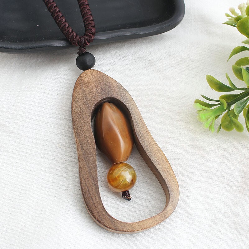 1Pc Retro Long Sweater Chain Necklace Simple Handmade Wooden Clothing Pendant