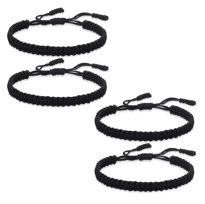 4PCS Black Tibetan Lucky String Bracelet Woven Braided Adjustable Men Women Gift