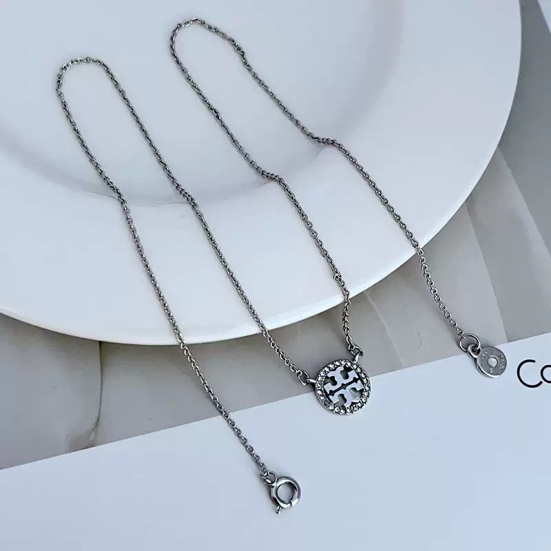 New Burch Pavé Silver circle necklace with Jewelry Pouch Size:43cm