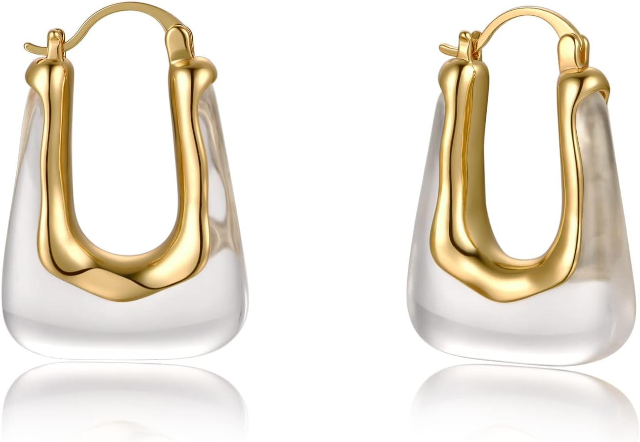 Acrylic Hoop Earrings Gold Lucite Transparent Resin Rectangle Clear Hoops for Wo