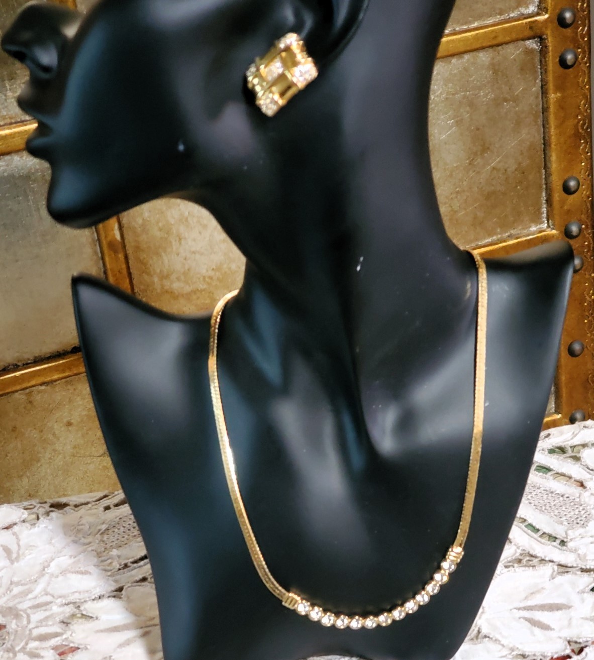 Vintage 1990s Fashion Jewelry crystal gold plated 3 piece Set from Italy