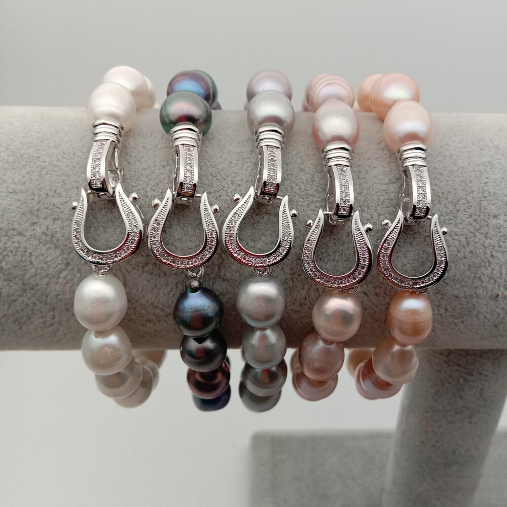8′ 10x12mm White Black Gray Pink Purple Rice Pearl Bracelet free shipping