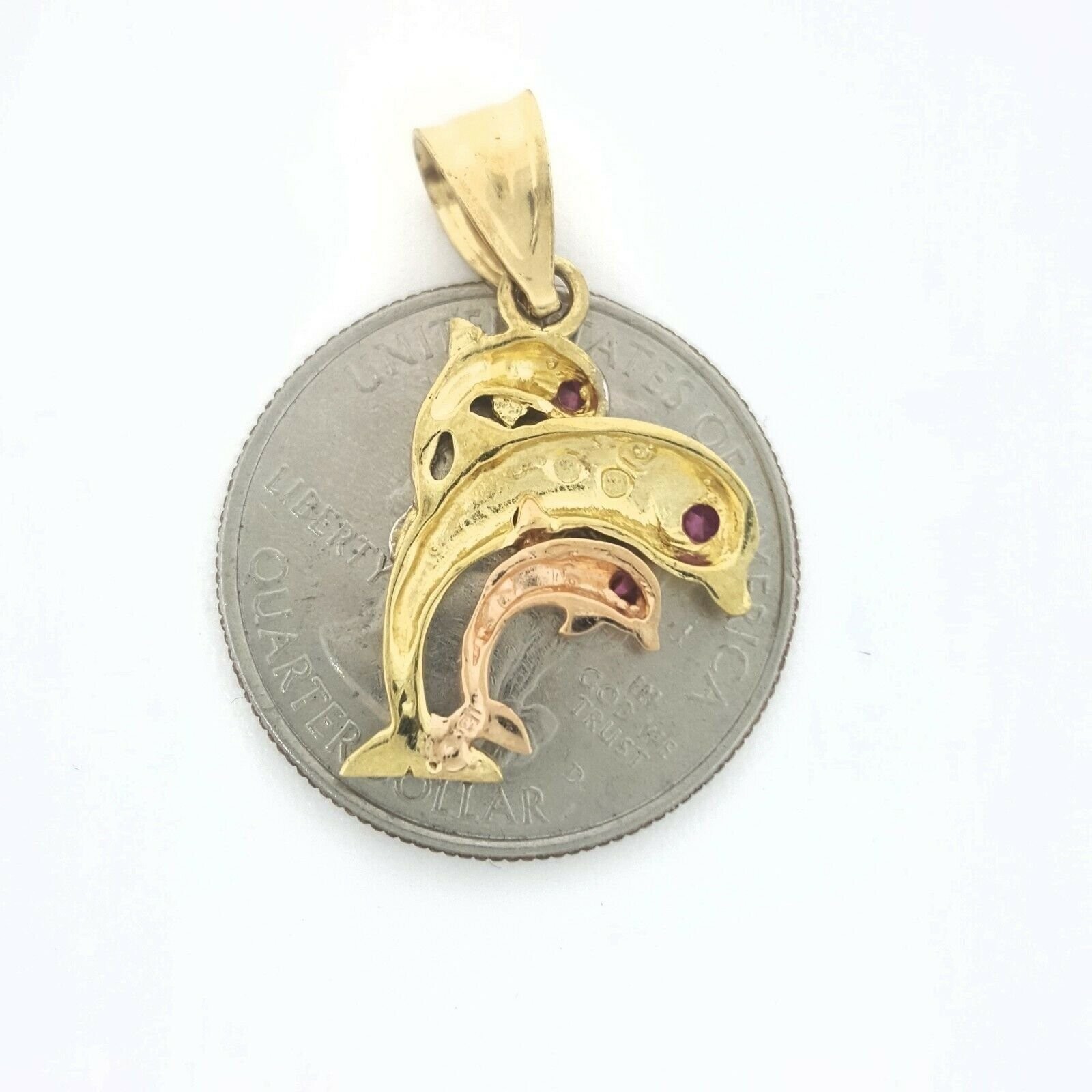 New 14k tri color Gold 3 dolphins Pendant charm gift fine jewelry for her 2.4g