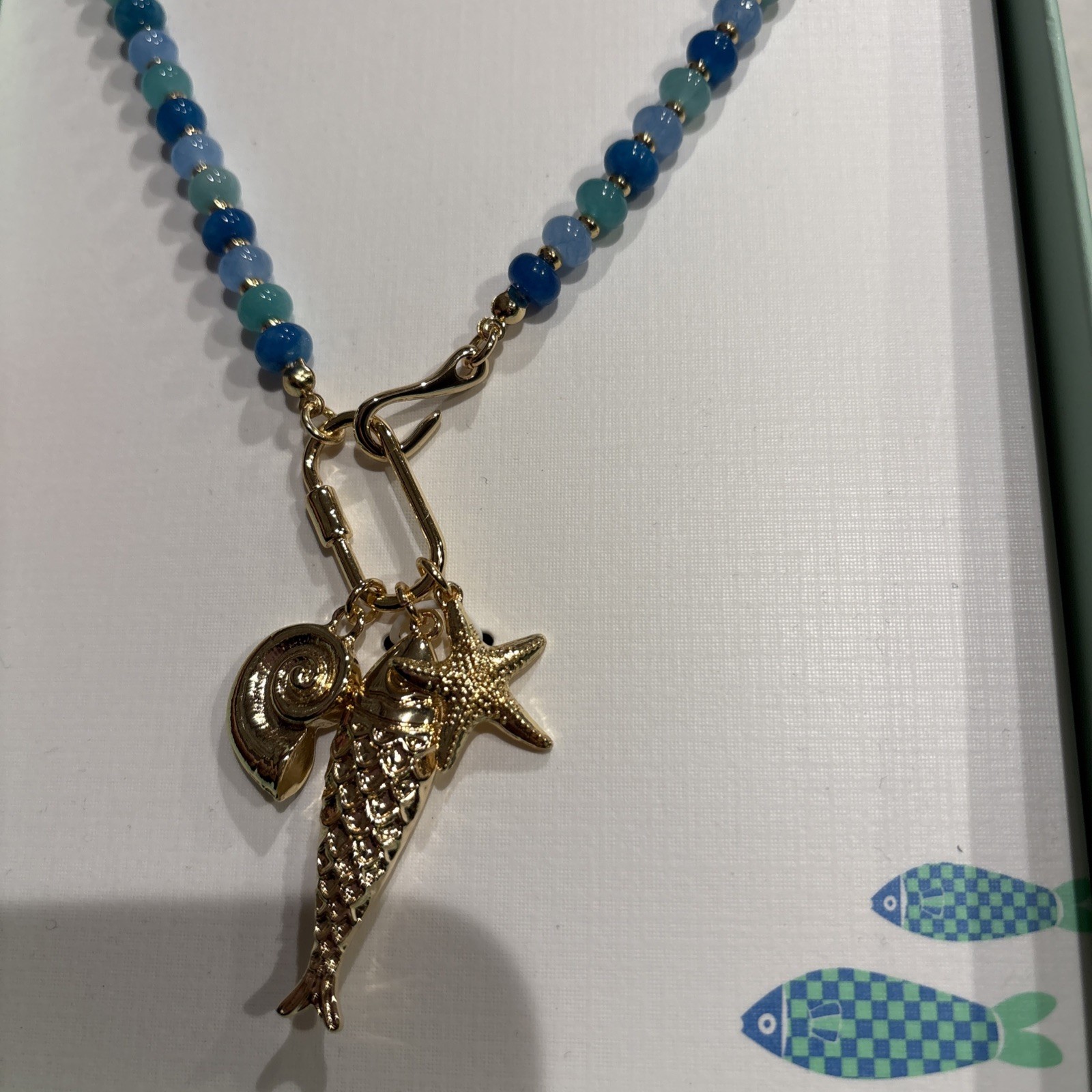 Piper K Women Beach Theme Necklace W Detachable Pendant Star Fish Blue And Gold