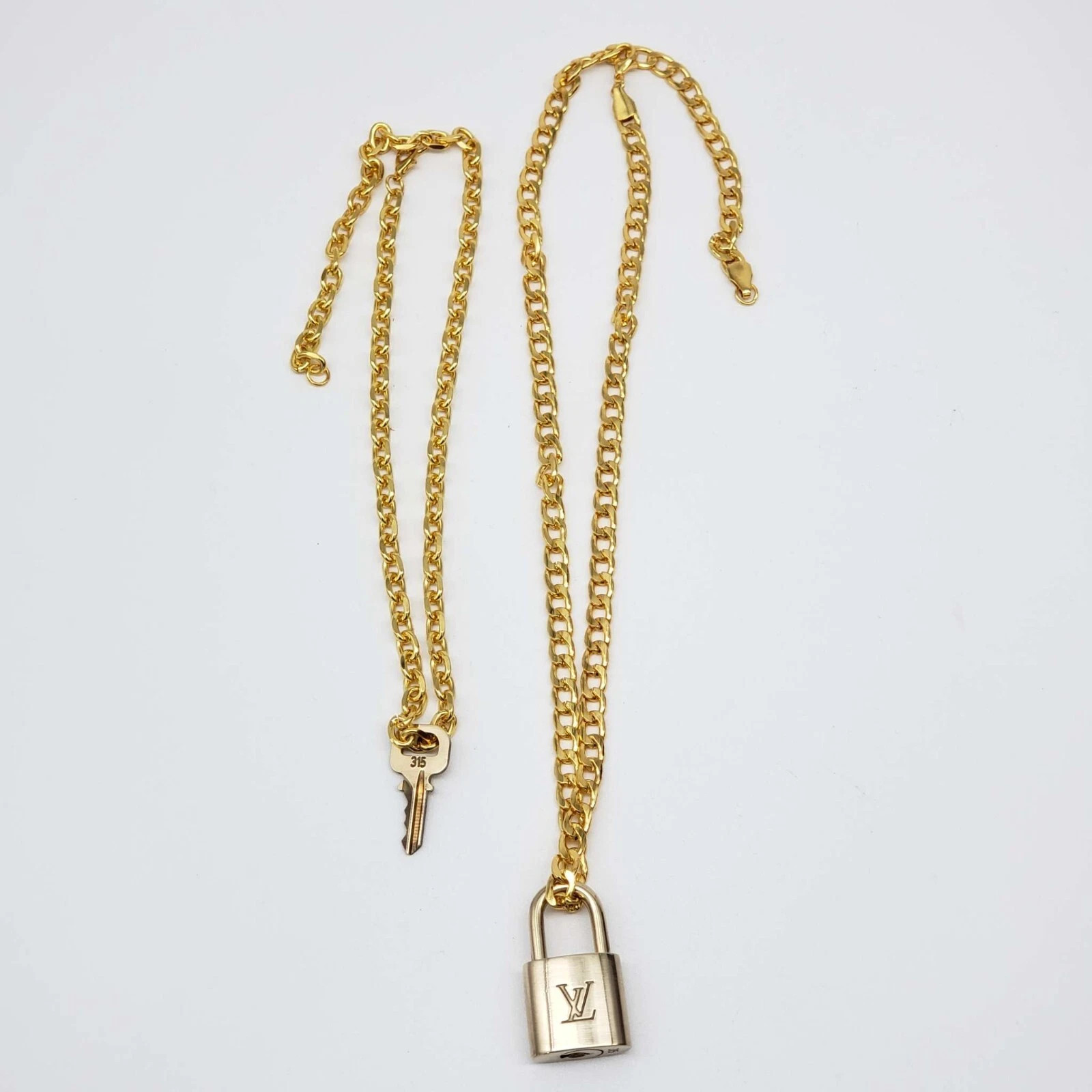 Authentic Louis Vuitton Lock & Key w/ 18k Gold Plated Chain Necklace