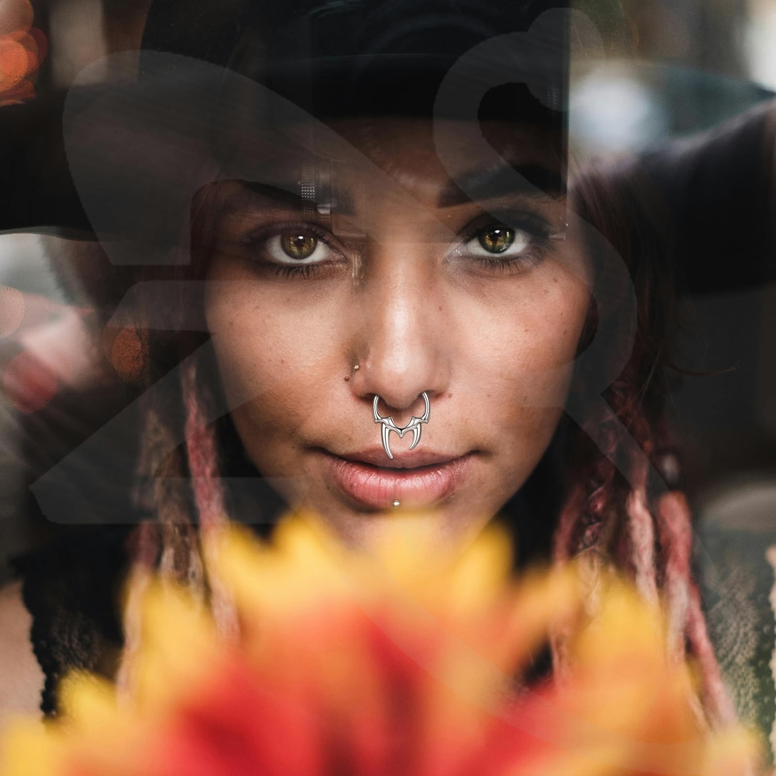 ZS 1PC Fake Septum Nose Ring Hoop, Non Pierced Cuffs Faux Clicker Fangs