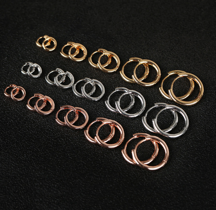 2Pcs Silver Gold Plated Plain Hinged Huggie Hoop Ear Earrings Women Girl PE49