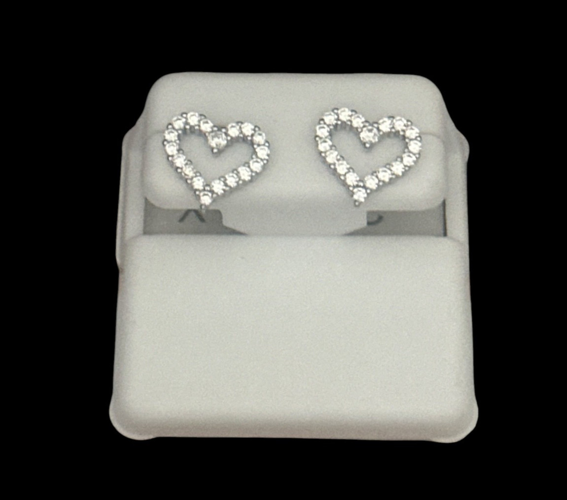 Sterling Silver Earrings – Open Heart -cubic zirconia- studs–post back