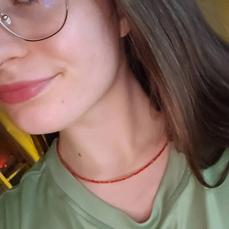 Handmade Carnelian Choker Necklace Tiny 2mm Beads, Sterling Silver Adjustable