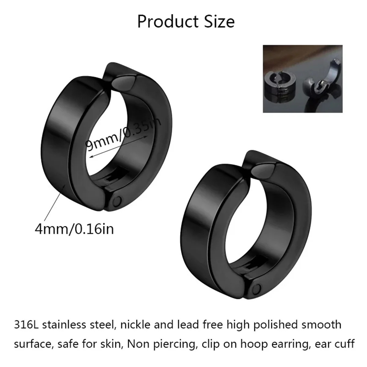 2Pcs 316L Fashion Stainless Steel Cuff Earring, Non Piercing Hoop Earring Clip o