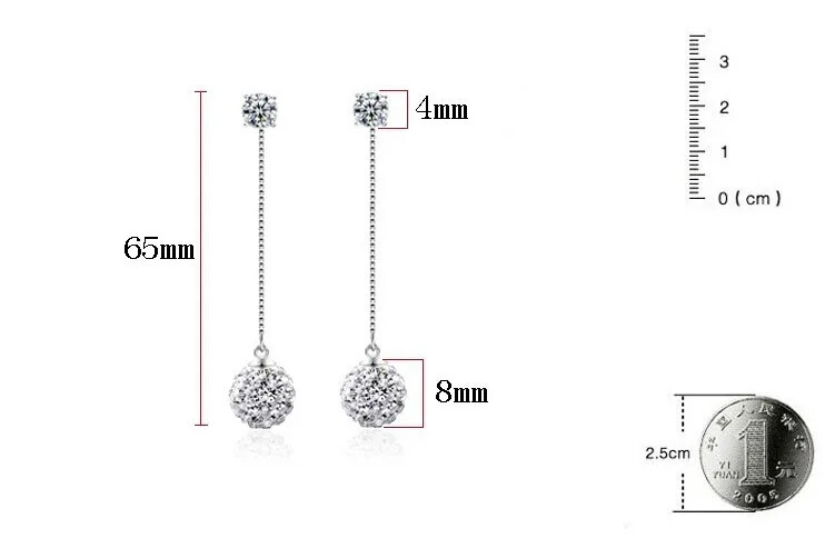 CHSHINE Shambhala Crystal 925 Sterling Silver Long Tassel Drop Earrings Jewelry