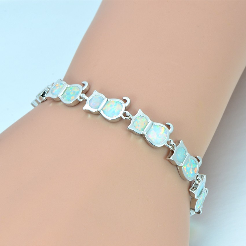 Hawaii White Opal Little Cat Bracelet Sterling Sliver Jewelry For Women Girls
