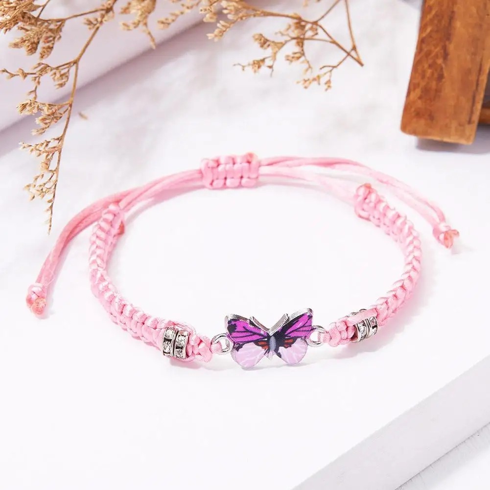 Fashion Handmade Purple Butterfly Flower Bracelet For Women Charm Sweet Animal