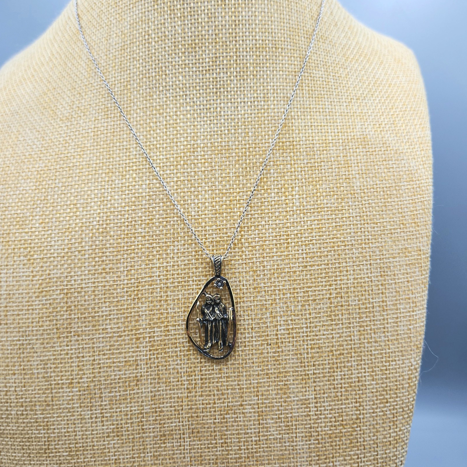 Sterling Silver Vermeil Zodiac Twin Gemini Pendant Chain Necklace 18″ 6.5g
