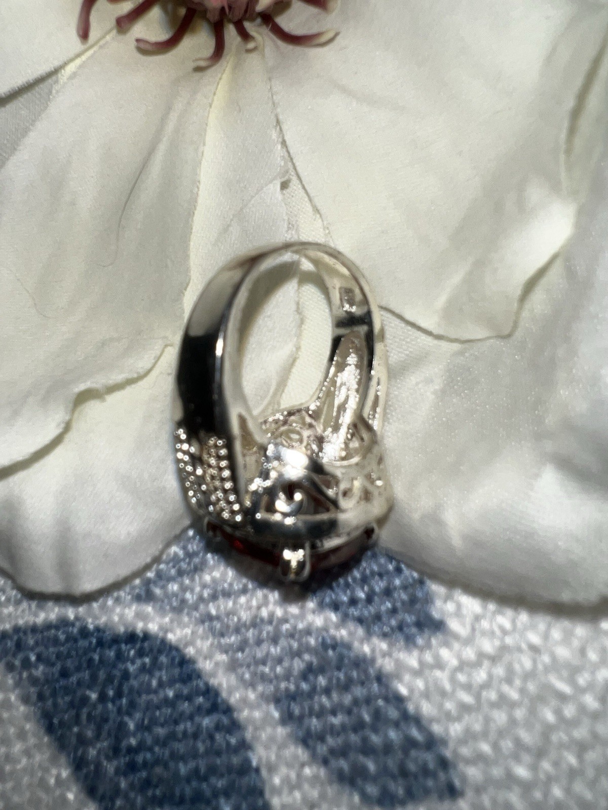 925 Sterling Silver Cocktail Ring Cushion-Cut Red Stone Prong Set Size 8.5