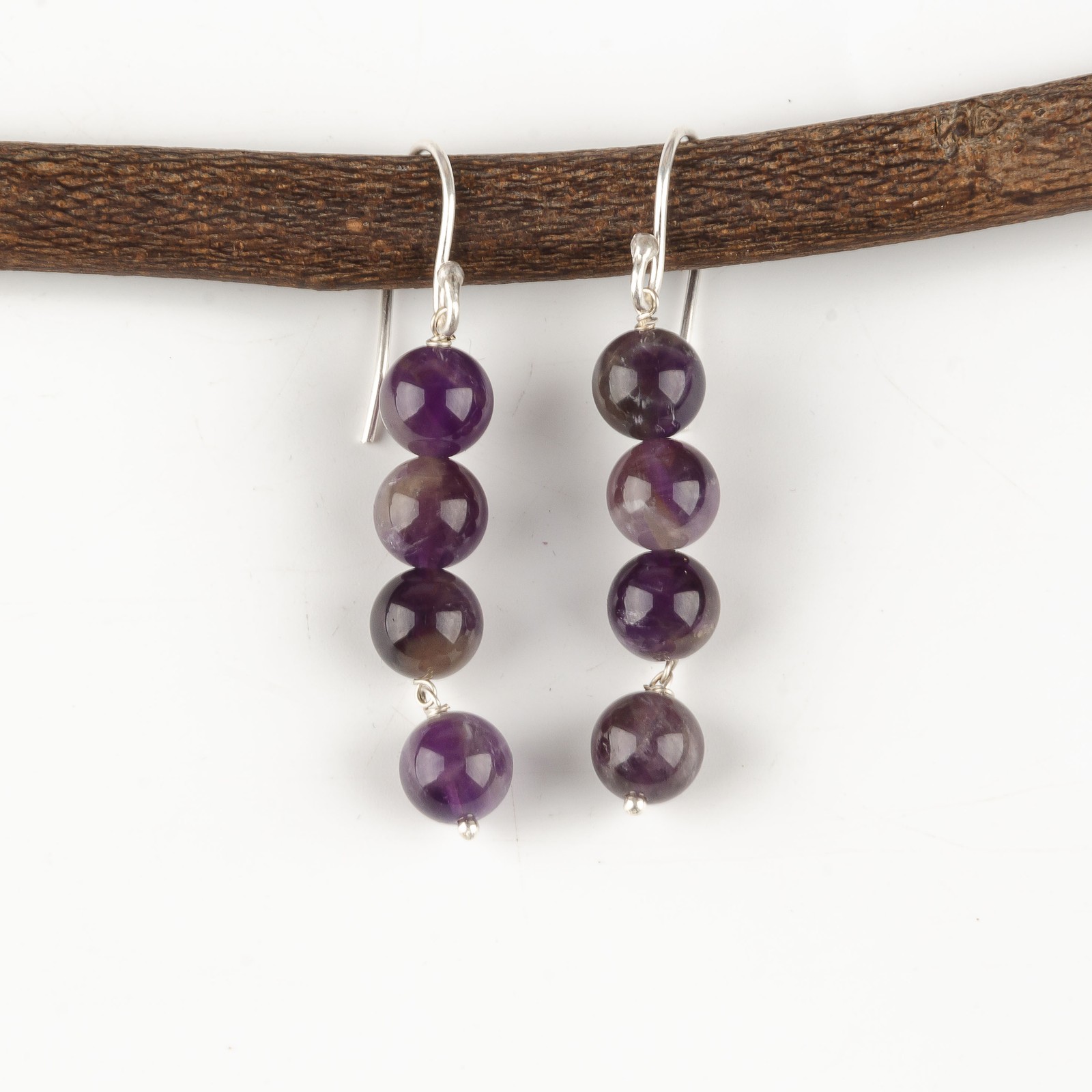 Round February Amethyst Gemstone 925 Silver Drop Anniversary Earrings Jewelry